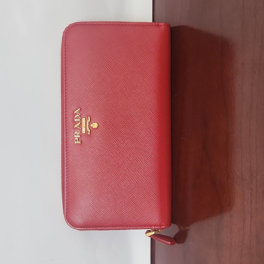 PRADA Fiery Red Large Saffiano Leather Wallet